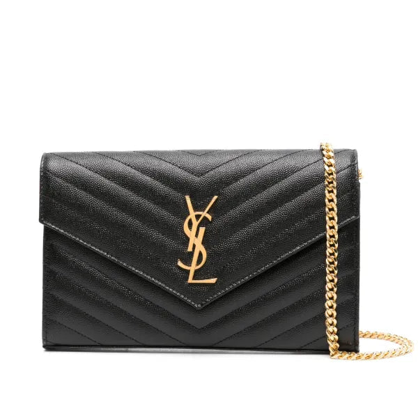 Saint Laurent Cassandre Envelope Chain Wallet in black