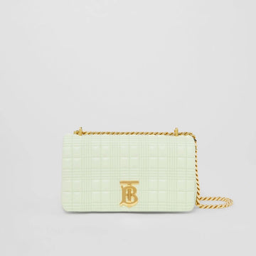 Burberry Small Lola Padded Shoulder Bag in a pistachio or mint green lambskin leather with a gold-tone