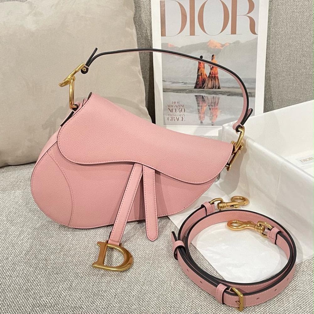 Christian Dior Saddle Bag in pink grained calfskin leather