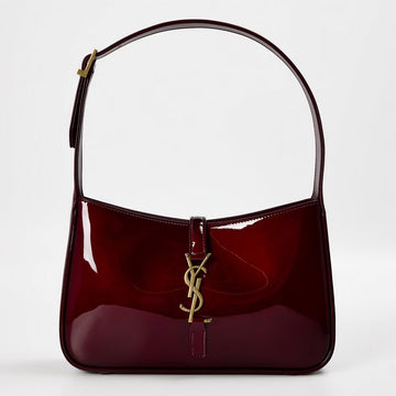 Saint Laurent Le 5 à 7 Patent Leather Shoulder/Hobo Bag in a dark red, burgundy, or grenade colorway