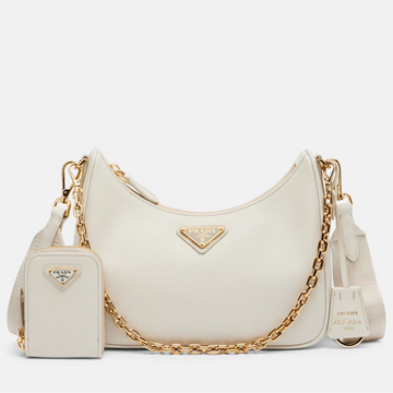 white Prada Re-Edition 2005 Saffiano Leather Shoulder Bag.