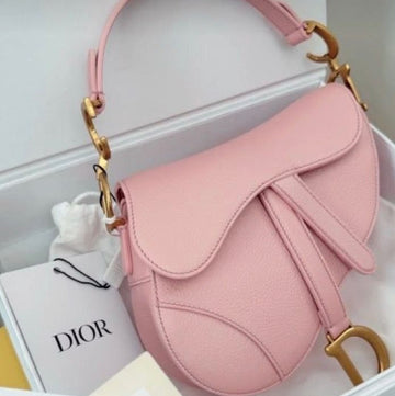 Christian Dior Saddle Bag in pink grained calfskin leather