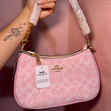 pink Coach Teri Shoulder Bag in signature coated canvas with gold-tone hardware