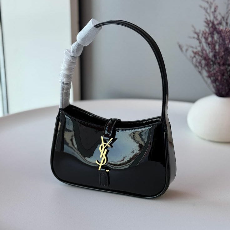 Saint Laurent Le 5 à 7 Patent Leather Shoulder Bag in black