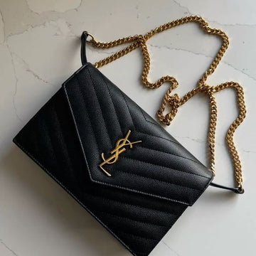 Saint Laurent Cassandre Envelope Chain Wallet in black