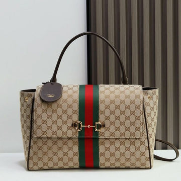 Gucci Paparazzo Medium Top Handle Bag in sand and brown GG canvas
