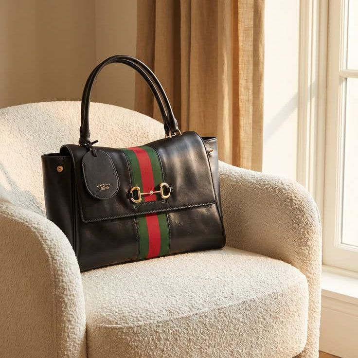 Gucci Paparazzo Medium Top Handle Bag in black leather