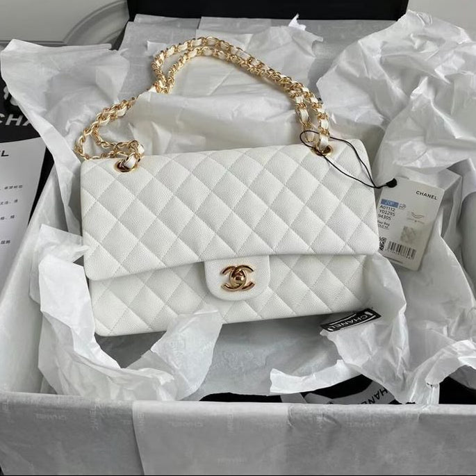 Chanel Classic Flap Bag in white quilted leather with gold-tone hardware