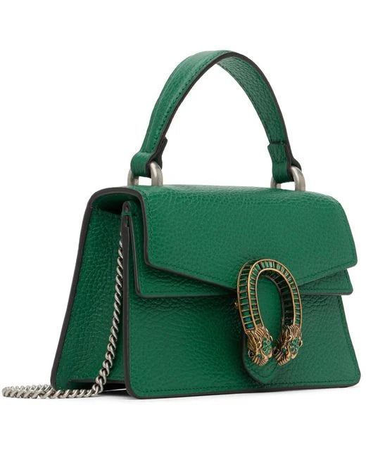 Gucci Dollar Calfskin Crystal Mini Dionysus Top Handle Bag in Emerald Green