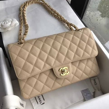 Chanel Classic Medium Double Flap Bag in Beige Clair with gold-tone hardware