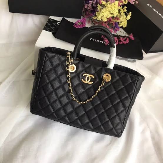 Chanel Coco Handle Shopping Tote featuring gold-tone hardware