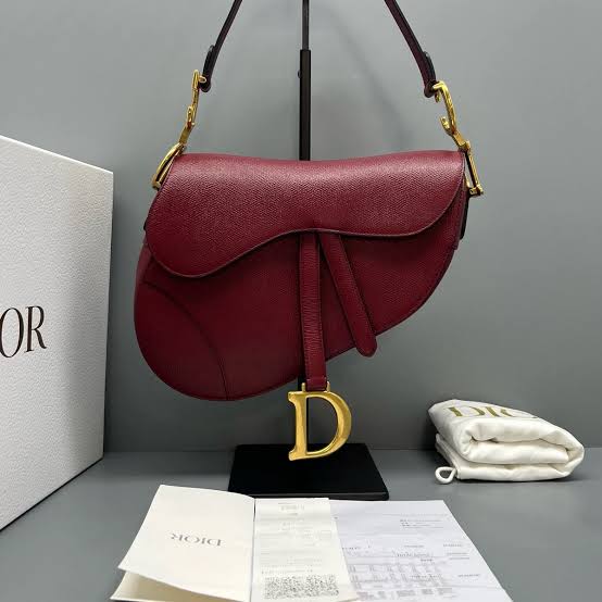 Christian Dior Saddle Bag with Strap in a red grained calfskin